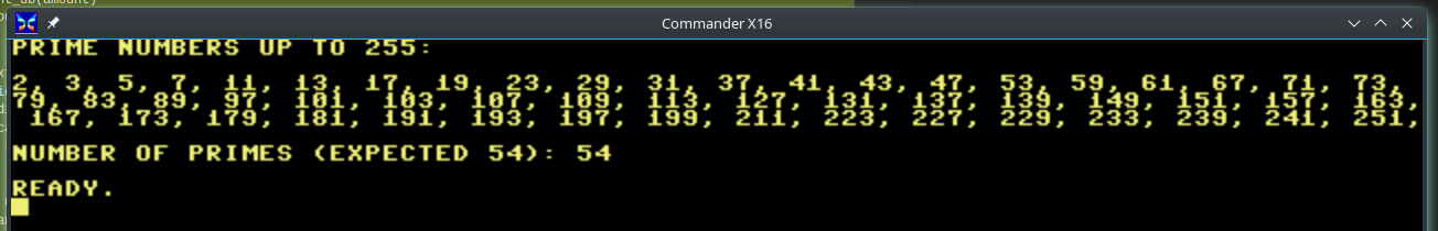 result when run on CX16 emulator
